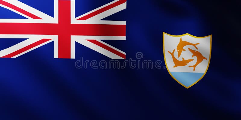 Large Flag of Anguilla Island Fullscreen Background in the Wind Stock