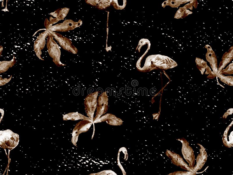 Large flamingo black hawaiian seamless pattern. royalty free illustration