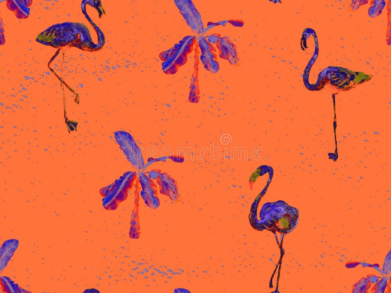 Large flamingo orange hawaiian seamless pattern. stock photo Large flamingo orange hawaiian seamless pattern. stock photo