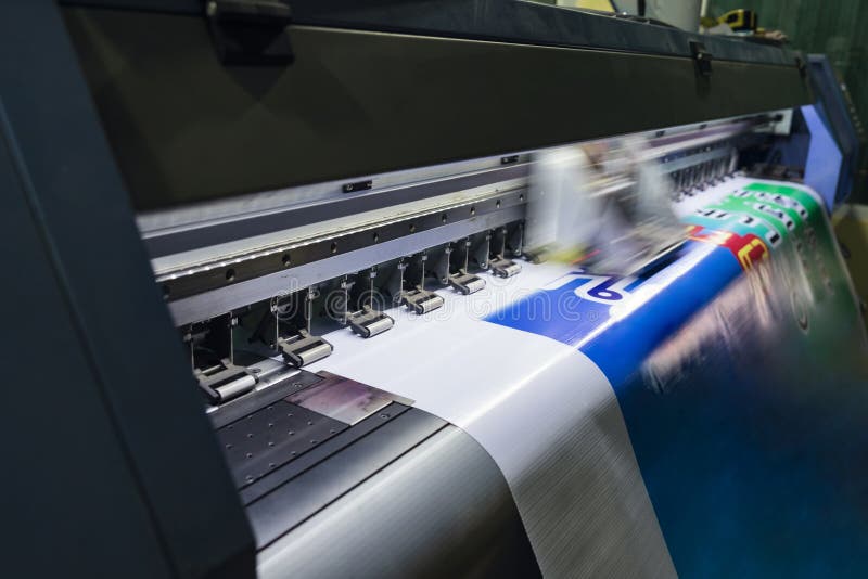 Large Format Inkjet Printer Working on Vinyl Paper in Workplace Stock