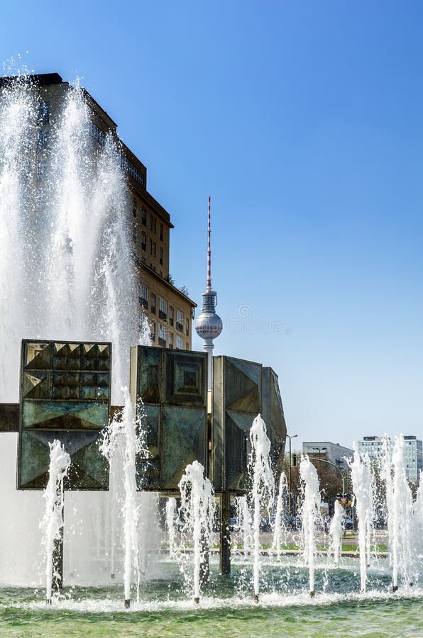 Large fountain in berlin editorial stock photo. Image of monument