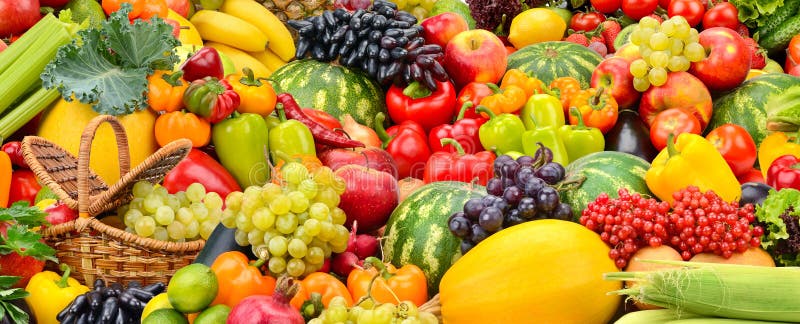 Large Fruit Background of Fresh Vegetables and Fruits Stock Image - Image  of food, delicious: 208536119