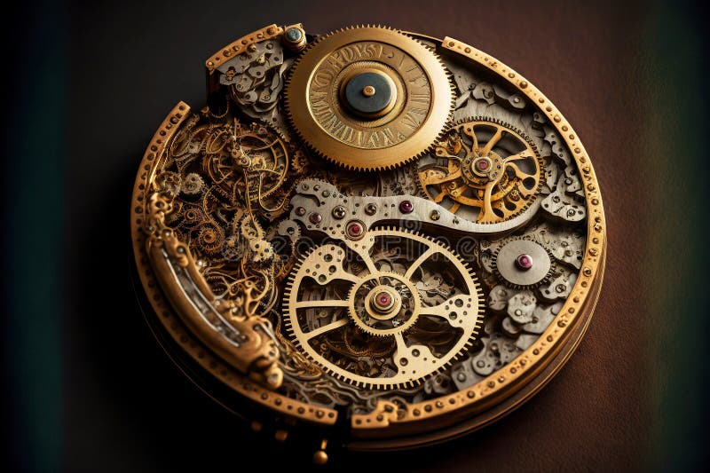 Large Gears and Details in Disassembled Clockwork of Antique Mechanical