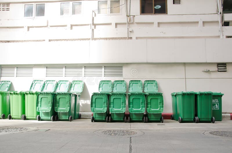 Large green trash cans stock photo. Image of environmental 26603996