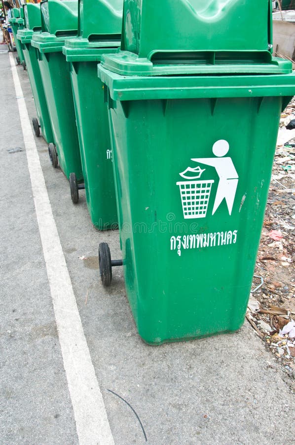 Large green trash cans stock photo. Image of container 33682454
