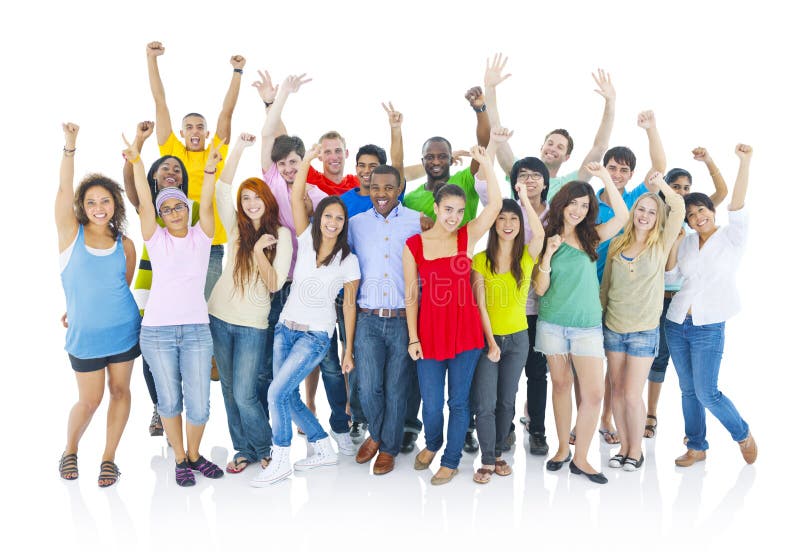 Large group cheerful people Confident Smiling Concept stock photo