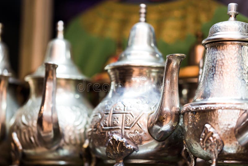 Large Group, Collection, of Silver Platted Arabic Mint Tea Pots. Stock