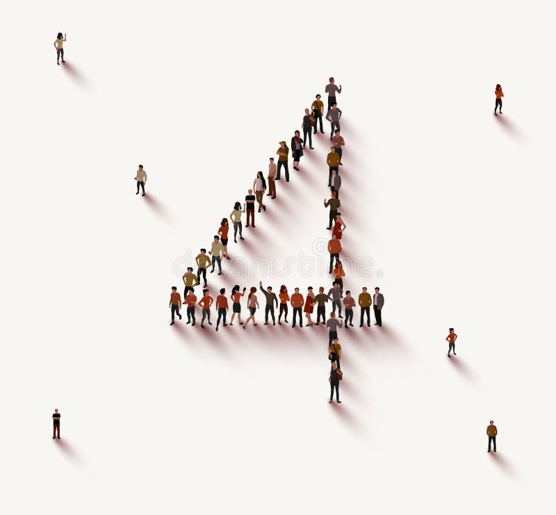 Large Group of People in Number 4 Four Form Stock Vector - Illustration