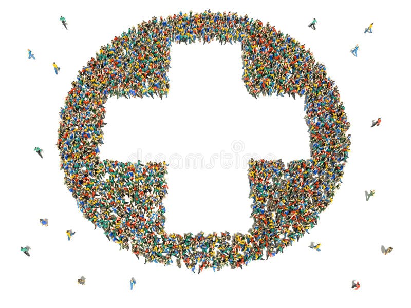 Large group of people in the shape of a plus sign