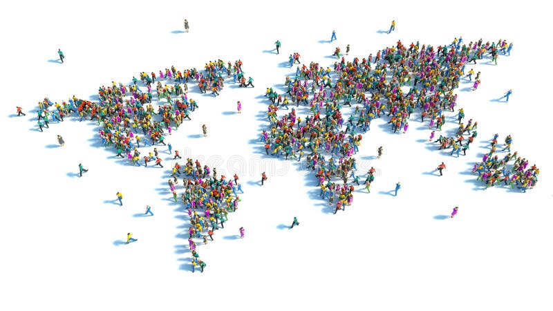 Large group of people standing in the form of a world map stock illustration Large group of people standing in the form of a world map stock illustration
