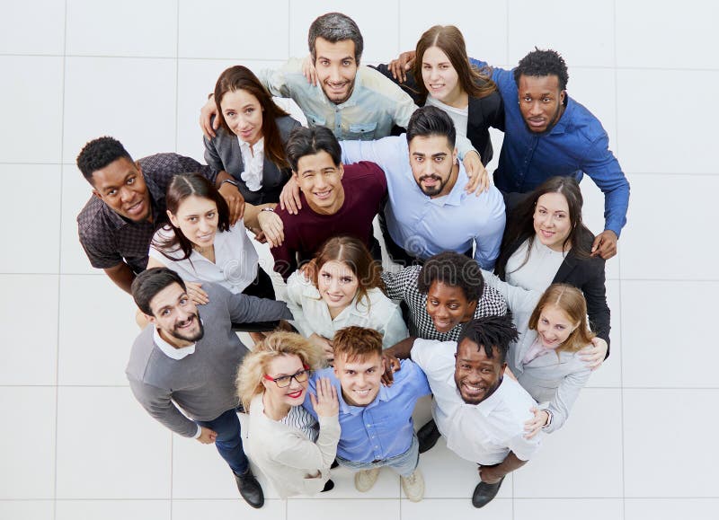 Group of Happy Young People Standing and Looking Up Stock Photo - Image ...
