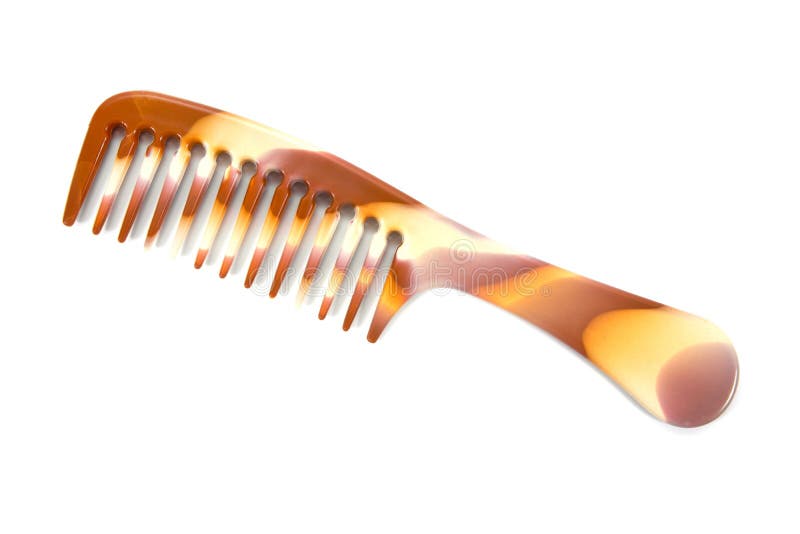 Large Striped Hair Comb with Handle Isolated on White Background Stock