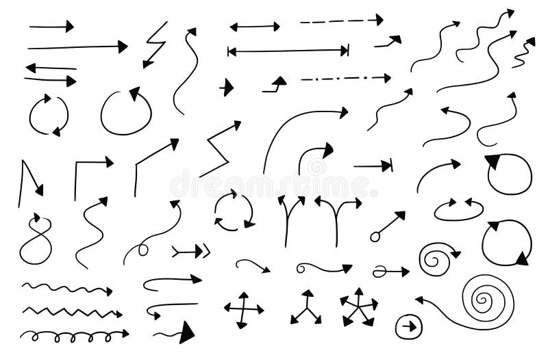 Large Hand Drawn Cartoon Vector Set Collection of Arrow Symbol D royalty free illustration Large Hand Drawn Cartoon Vector Set Collection of Arrow Symbol D royalty free illustration