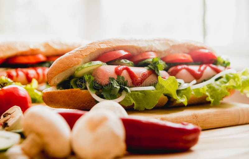 Large Hot Dog with Vegetables Stock Image Image of lettuce, onion