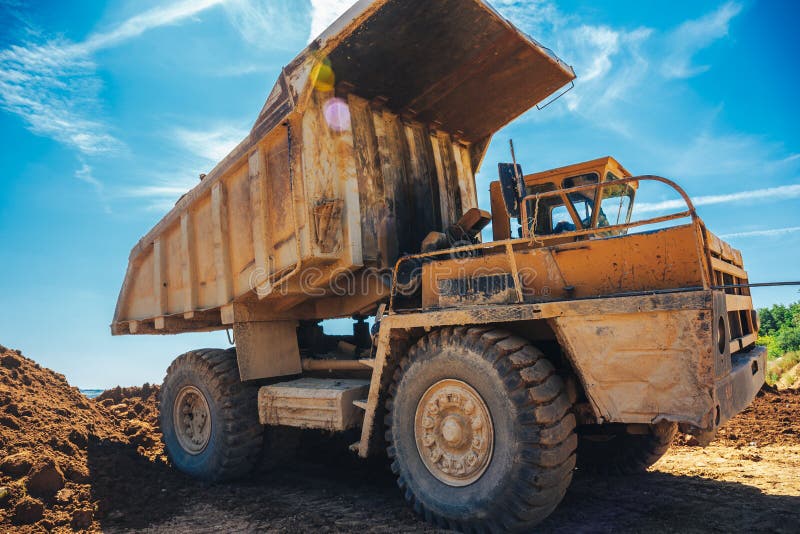 Big Quarry Truck Unloads White Limestone Gravel To Crushed Stone Quarry