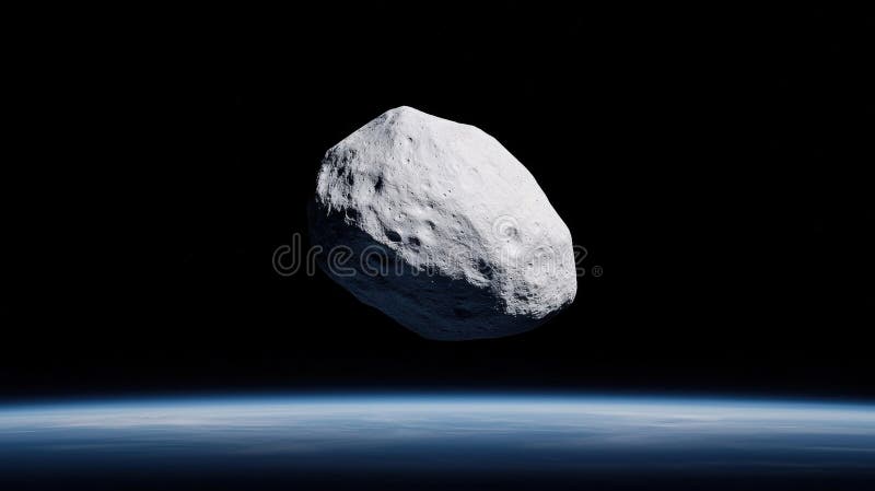 A large, irregularly shaped white asteroid in space. royalty free stock images