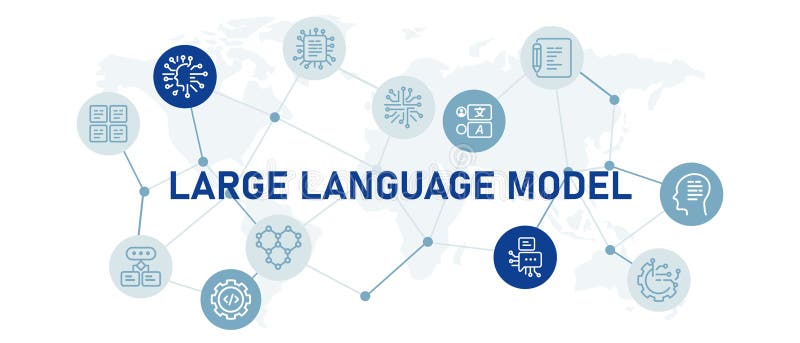 Large language model LLM icon set with illustration text synthesis neural language model computing AI artificial stock illustration