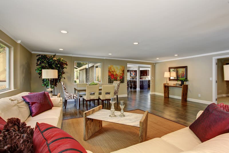 Large Living Room with White Leather Sofas. Stock Image Image of