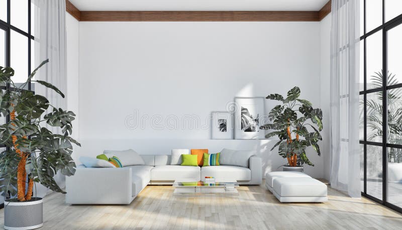 Large luxury modern bright interiors apartment Living room illus royalty free stock photo
