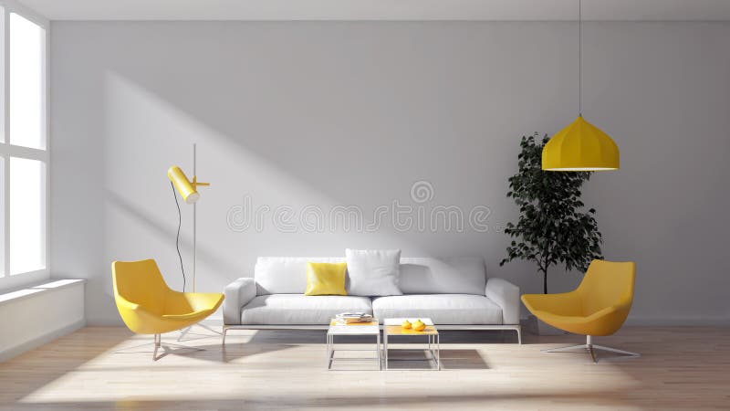 Large luxury modern minimal bright interiors room mockup illustration 3D rendering