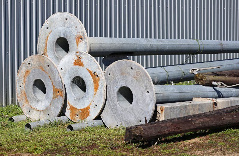 Large Metal Street Light Poles on the Ground Stock Image Image of