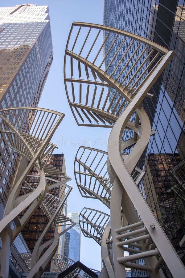 Large Metal Structural Art in Downtown Calgary Editorial Photography