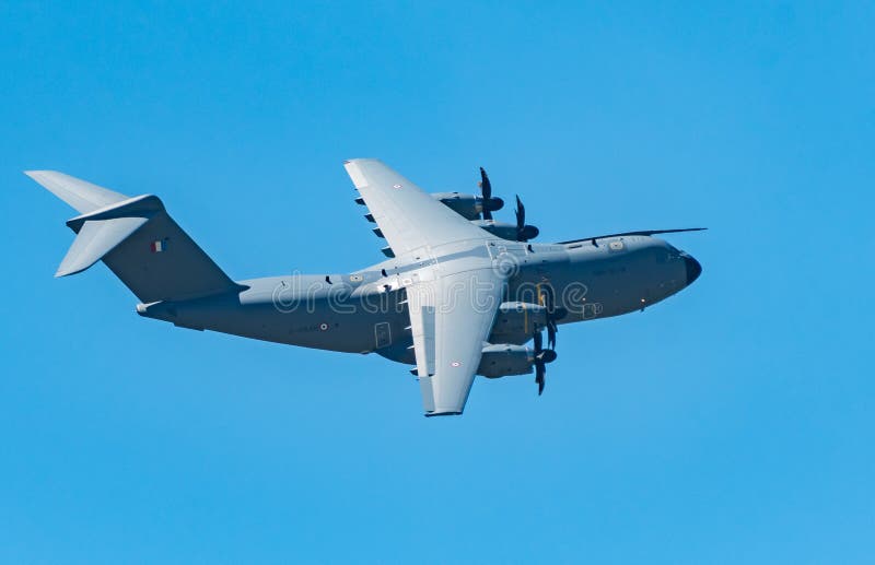 Military Cargo Airplane(A400M)landing On Grass Runway Stock Image