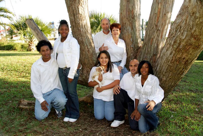 Large mixed race family