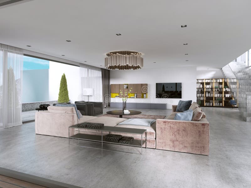 Large Modern Living Room Open Space in a Modern Style Stock Illustration Illustration of