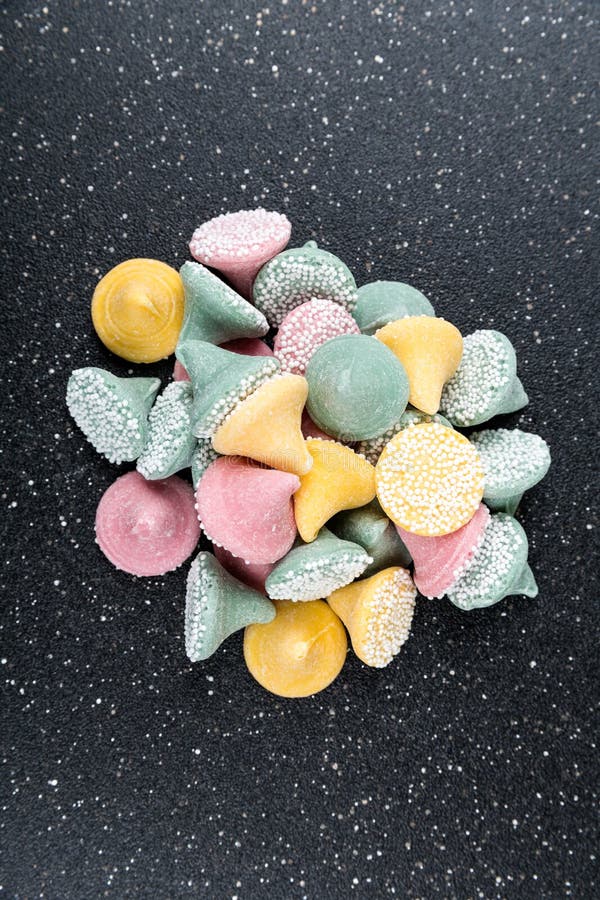 Large Multicolored Drops with Sugar Ball Coated Candy Stock Photo