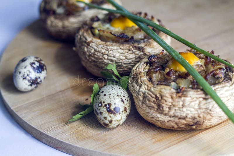 Large Mushrooms Stuffed with Egg Beautifully Preserved Stock Photo