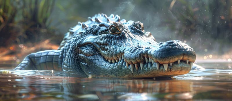 Large Nile Crocodile Floating in Water stock images