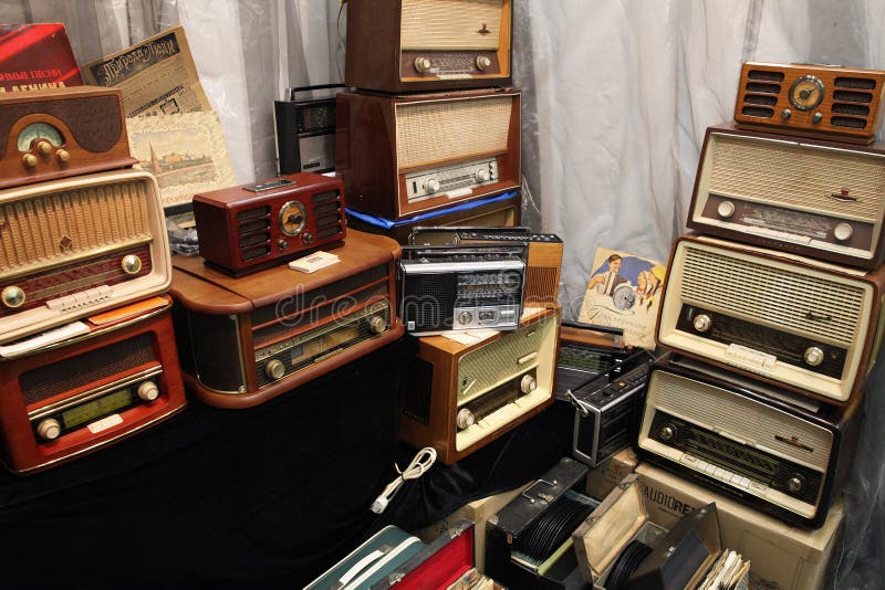 Large number of different old radios stock photo Large number of different old radios stock photo