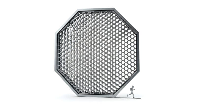Large Octagonal Metal Mesh Screen with Small Running Person for Industrial or Artistic Use stock illustration