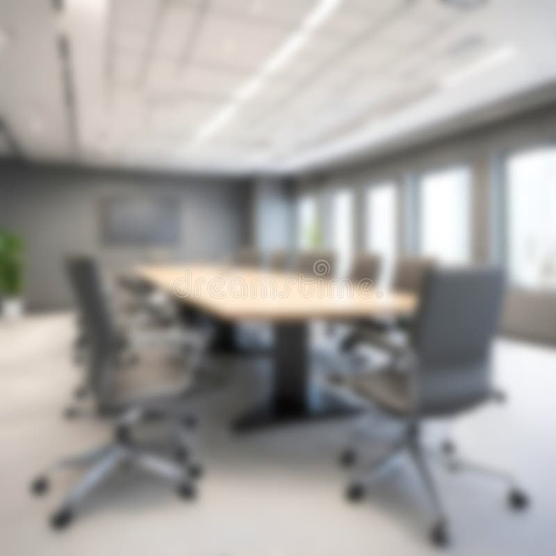 Large Office Room with Tables and Chairs with Blurred Image Stock