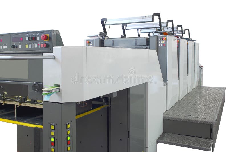 Large offset printing machine isolated on white royalty free stock photo