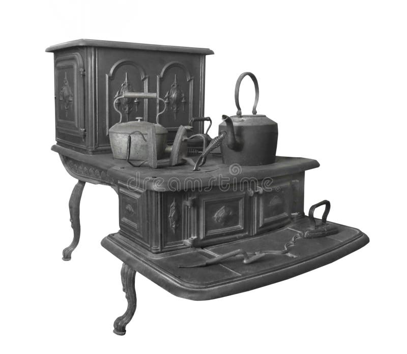 Large old cast iron stove isolated.