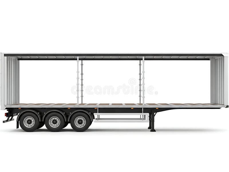 Large, open, flatbed trailer with multiple wheels royalty free illustration