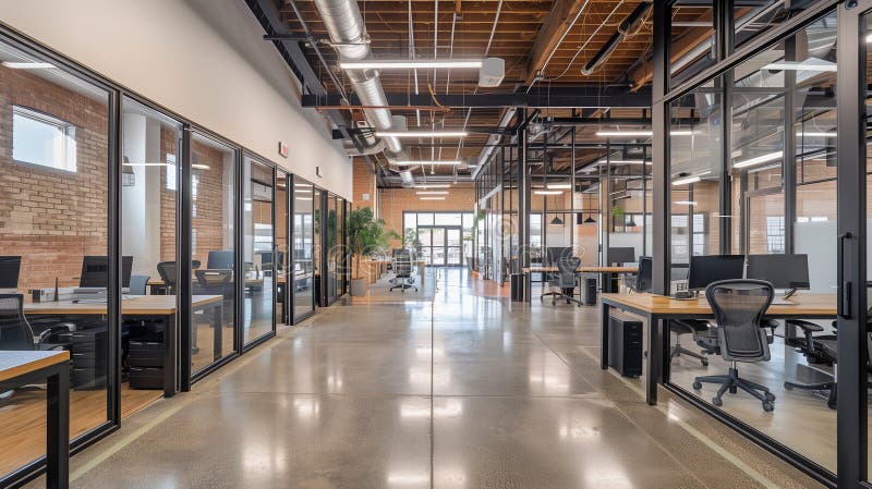 A large open office space with cubicles and chairs. Generative AI vector illustration