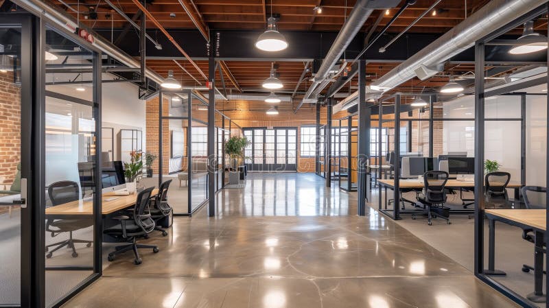 A large open office space with cubicles and chairs. Generative AI vector illustration