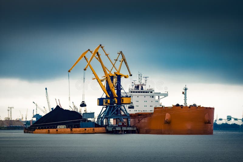 Orange cargo ship stock photo. Image of orange, carrier 105629922