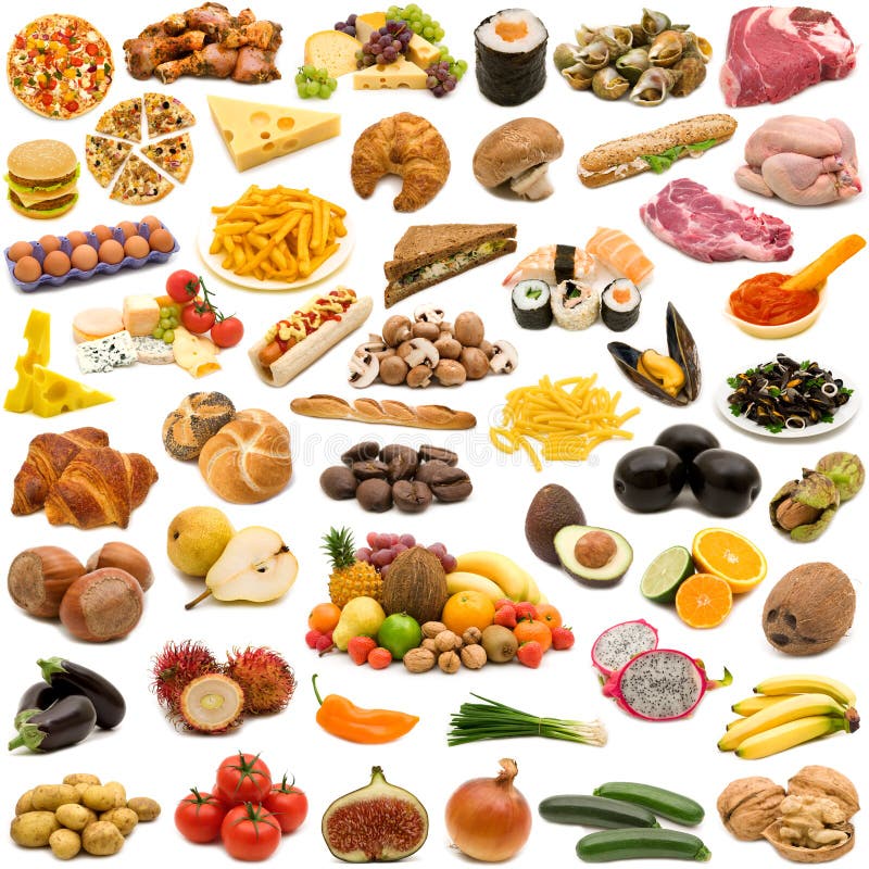 Large page of food collection on white background