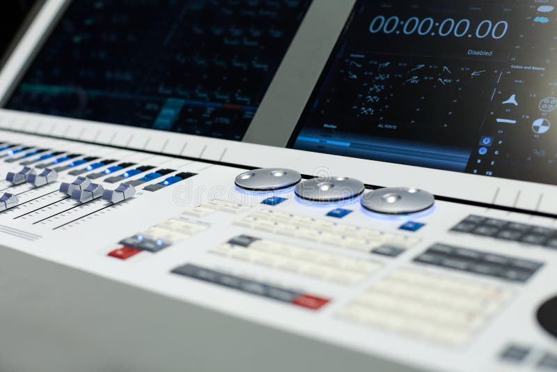 Large panel of the white stage controller royalty free stock photography