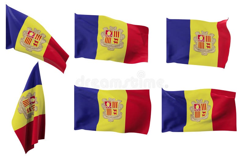 Six different positions of the flag of Andorra vector illustration