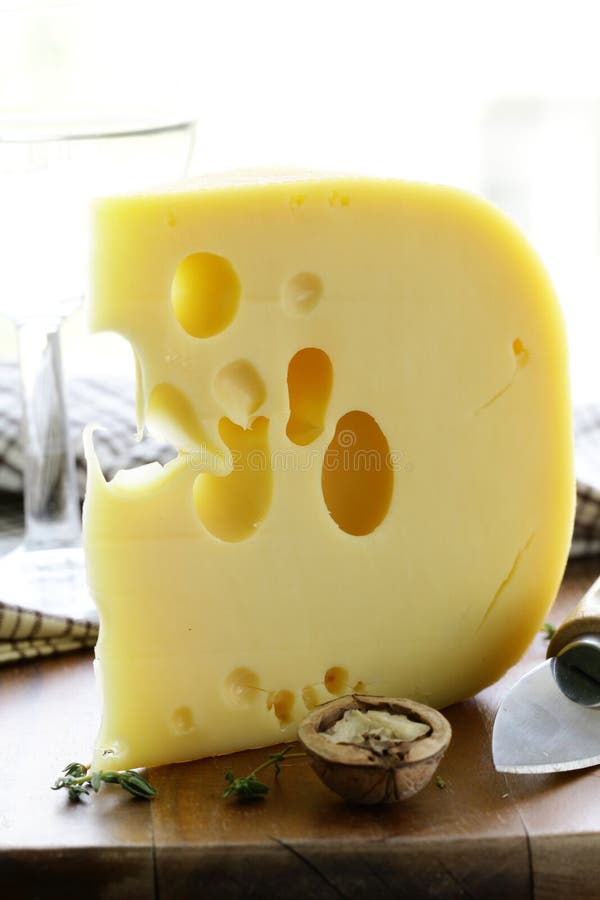 Large Piece of Cheese Varieties Maasdam Stock Image Image of emmental