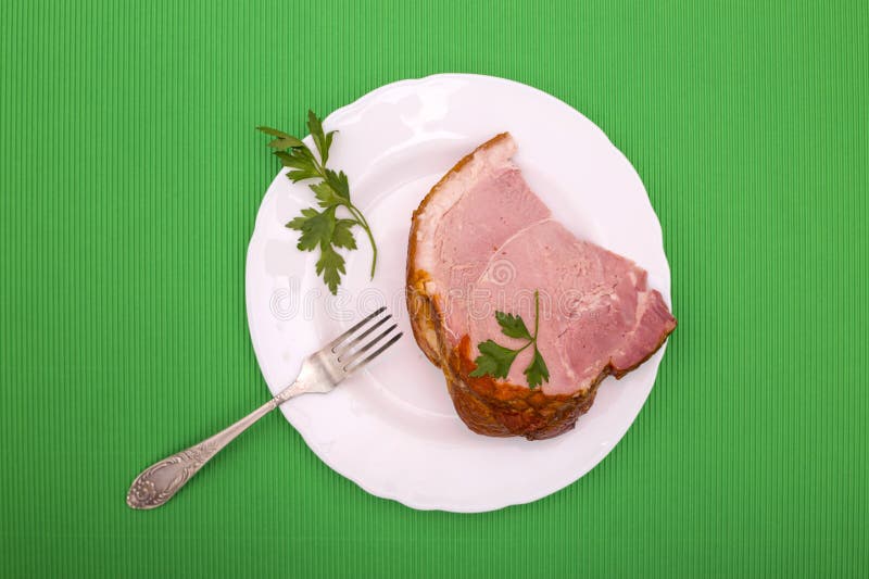 A Large Piece of Fresh Pork Ham on a Plate Stock Photo Image of food
