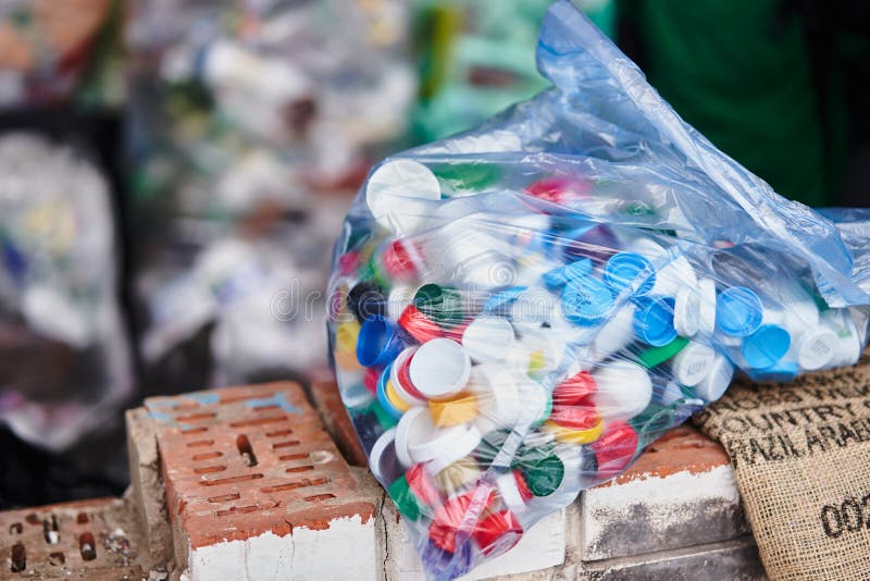 Large Plastic Bag for Recycling. Separate Garbage Collection Stock