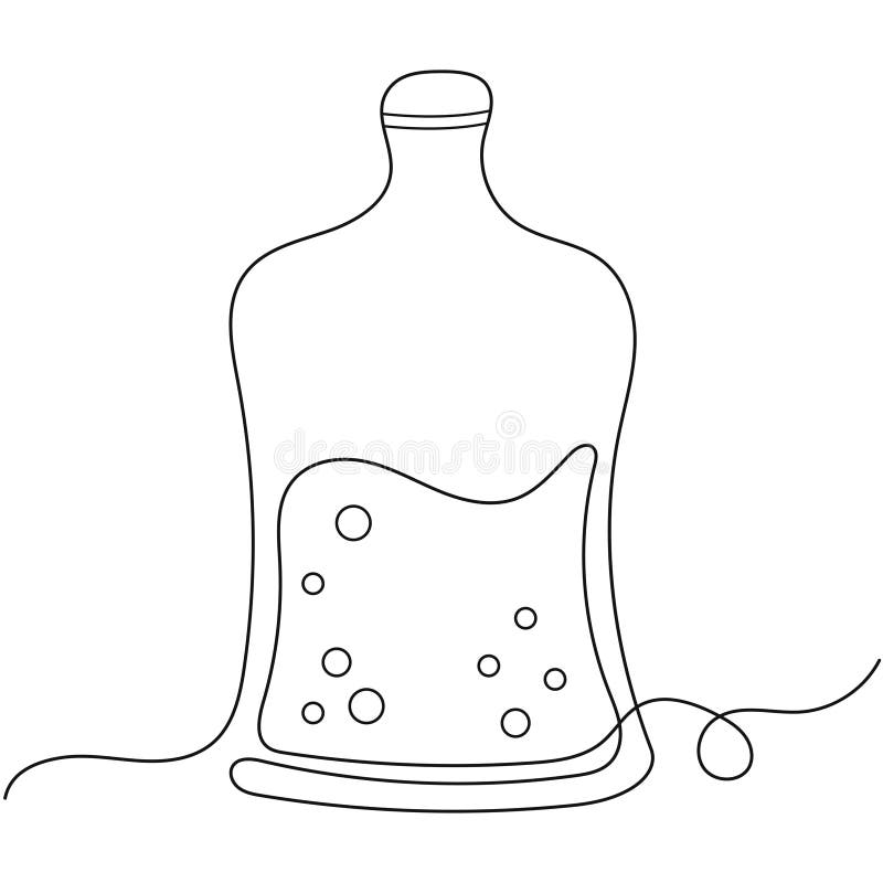 Large Plastic Refillable Water Bottle Drawn in One Line Style. Drinking