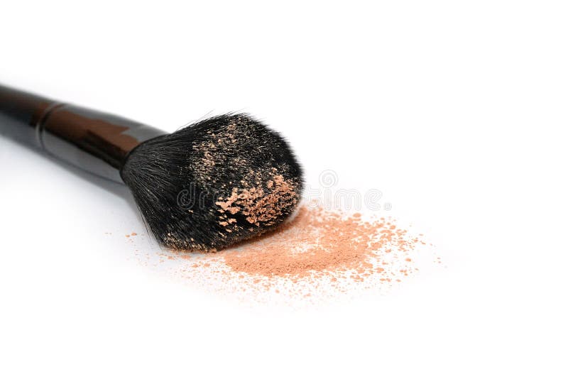A Large Powder Brush. Cosmetics. Face Powder. Isolated. Makeup. Stock