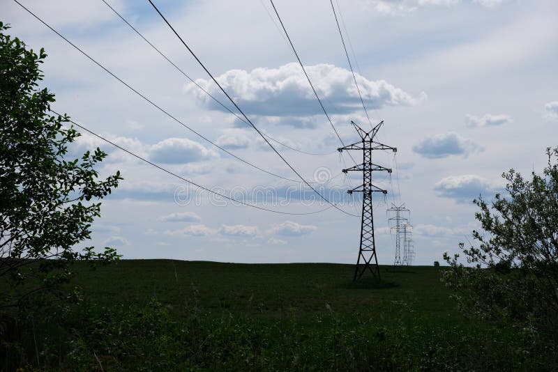 Large Power Line Support for High Voltage Electrical Wires Stock Photo